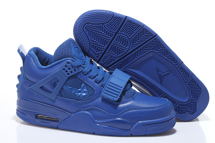 Real All Blue Jordan 4 Shoes With Strap 